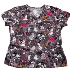 Nursing Uniform Scrub Top Puppies Dogs and Hearts Valentines